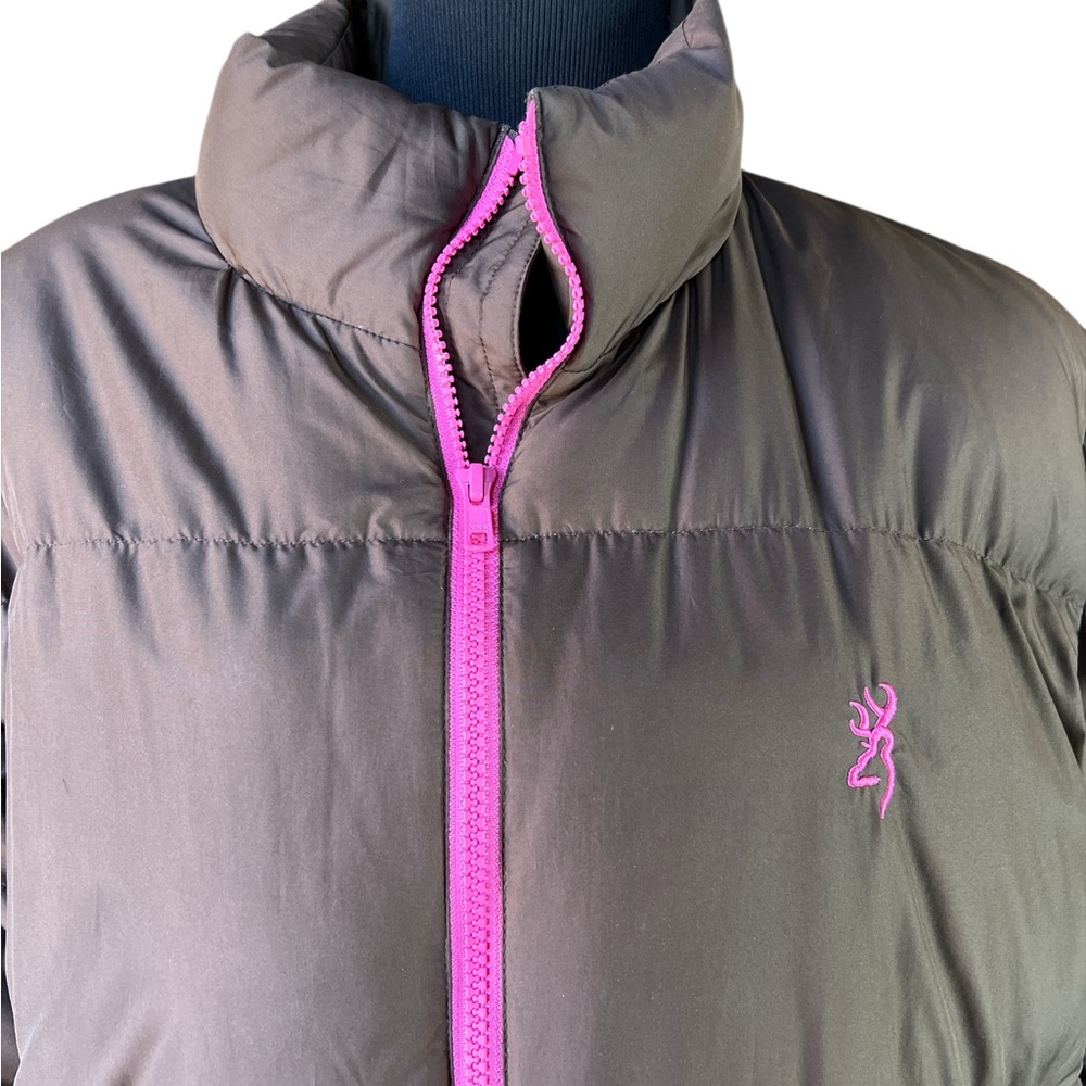 Browning Women’s Goose Down Puffer Jacket Brown Pink Full Zip Size XL - Picture 3 of 8
